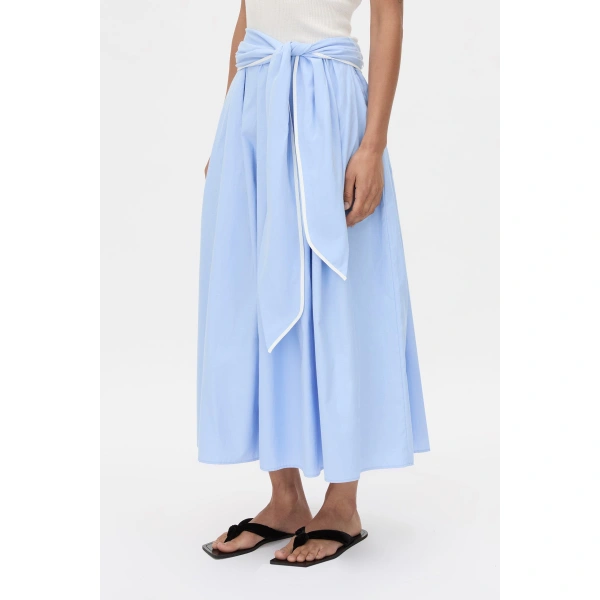 Camilla and Marc Milo Gathered Skirt W/belt in Baby Blue, view 3 | Midi Skirts | Coveti