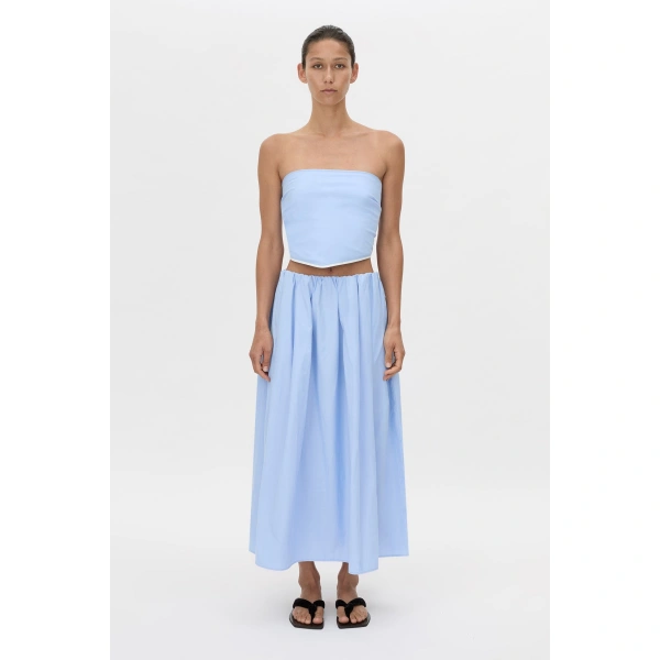 Camilla and Marc Milo Gathered Skirt W/belt in Baby Blue, view 4 | Midi Skirts | Coveti