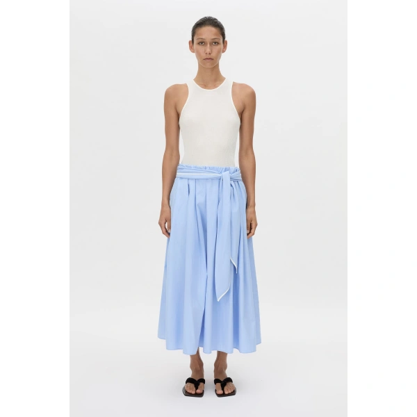 Camilla and Marc Milo Gathered Skirt W/belt in Baby Blue, view 5 | Midi Skirts | Coveti