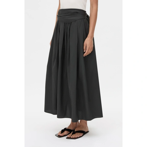 Camilla and Marc Milo Gathered Skirt W/belt in Black, view 3 | Midi Skirts | Coveti