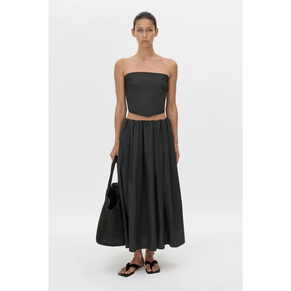 Camilla and Marc Milo Gathered Skirt W/belt in Black, view 4 | Midi Skirts | Coveti
