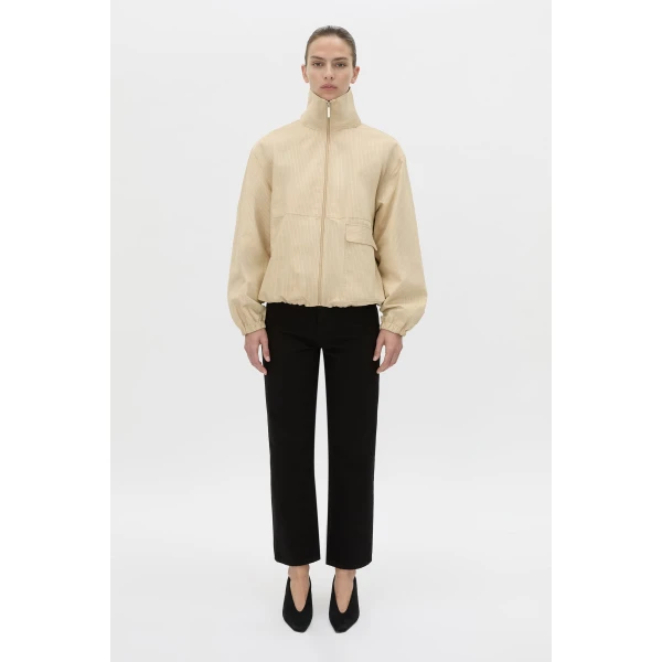 Camilla and Marc Oren Funnel Neck Jacket in Ochre Stripe, view 2 | Jackets | Coveti