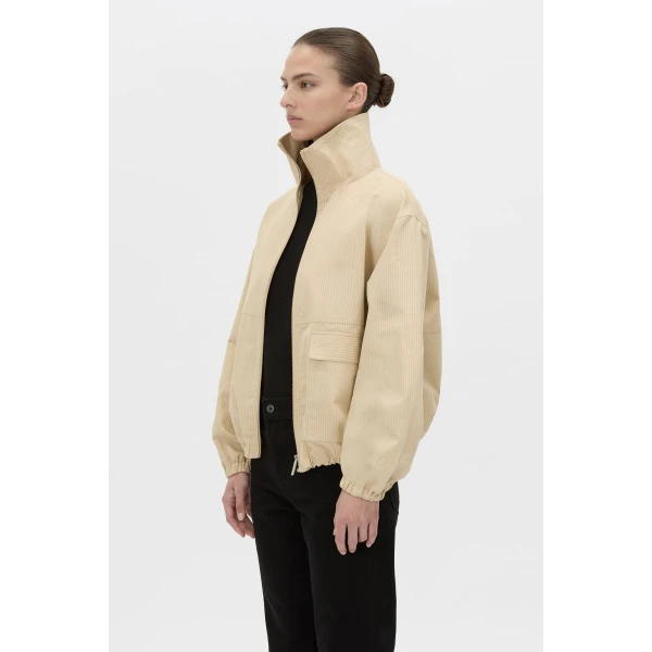 Camilla and Marc Oren Funnel Neck Jacket in Ochre Stripe, view 3 | Jackets | Coveti