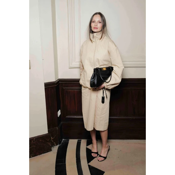Camilla and Marc Oren Funnel Neck Jacket in Ochre Stripe, view 4 | Jackets | Coveti