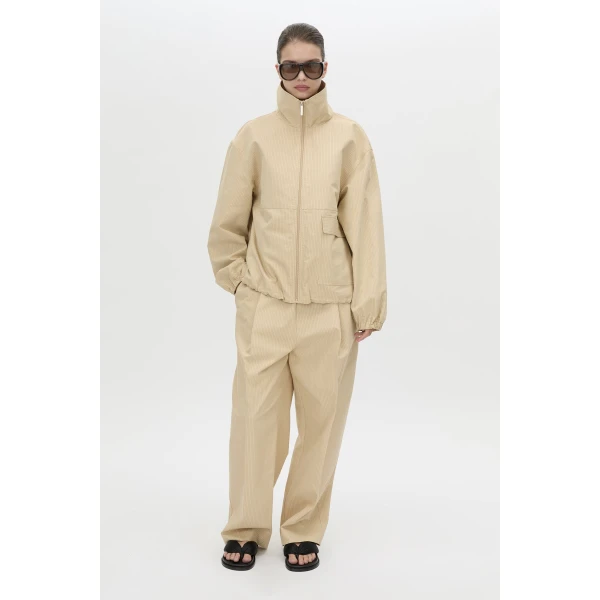 Camilla and Marc Oren Funnel Neck Jacket in Ochre Stripe, view 5 | Jackets | Coveti