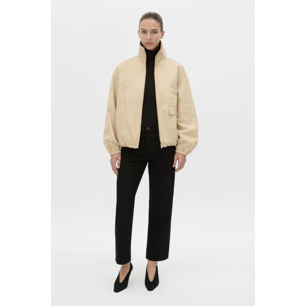 Camilla and Marc Oren Funnel Neck Jacket in Ochre Stripe, view 6 | Jackets | Coveti