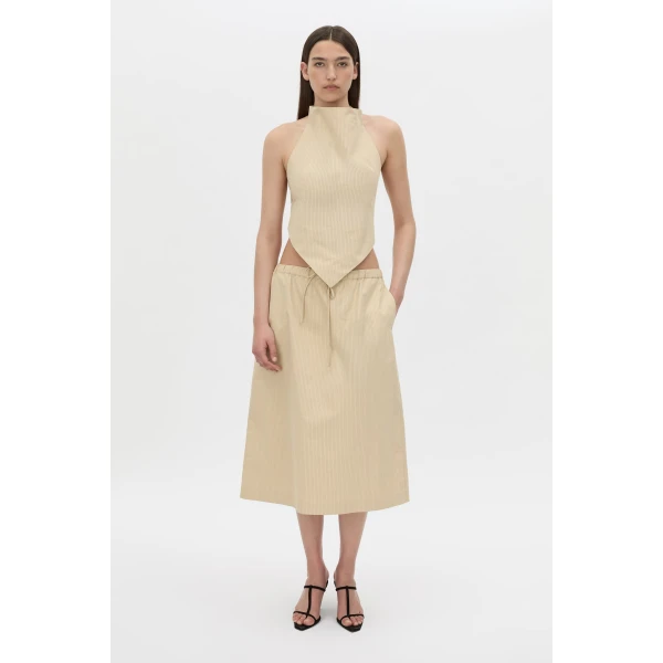 Camilla and Marc Oren Stripe Midi Skirt in Ochre Stripe, view 2 | Midi Skirts | Coveti