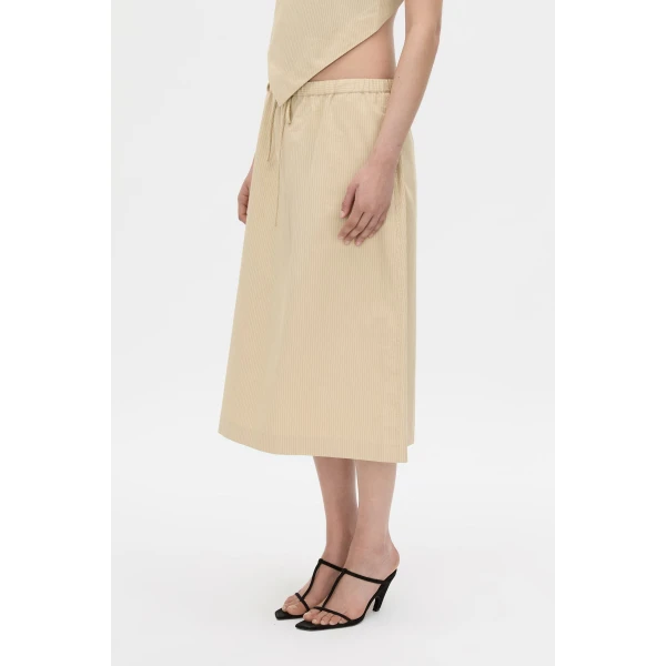 Camilla and Marc Oren Stripe Midi Skirt in Ochre Stripe, view 3 | Midi Skirts | Coveti