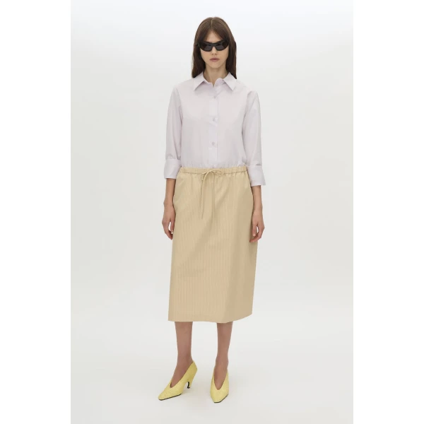 Camilla and Marc Oren Stripe Midi Skirt in Ochre Stripe, view 4 | Midi Skirts | Coveti