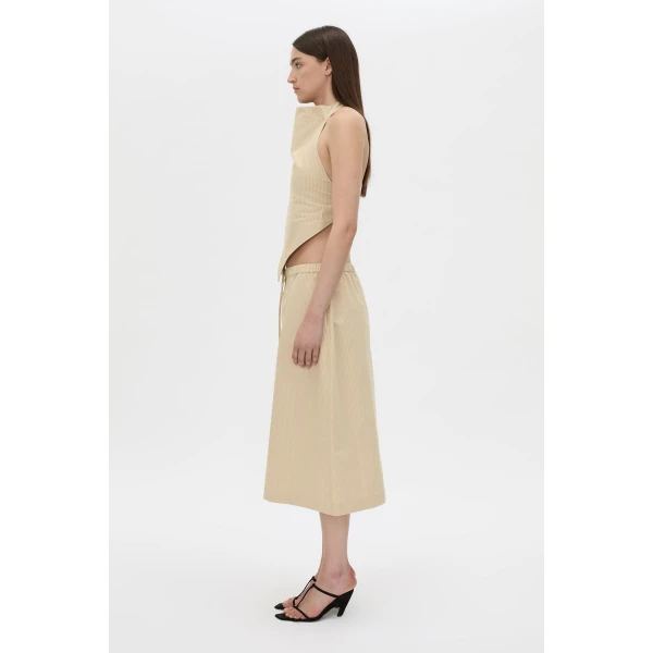 Camilla and Marc Oren Stripe Midi Skirt in Ochre Stripe, view 6 | Midi Skirts | Coveti