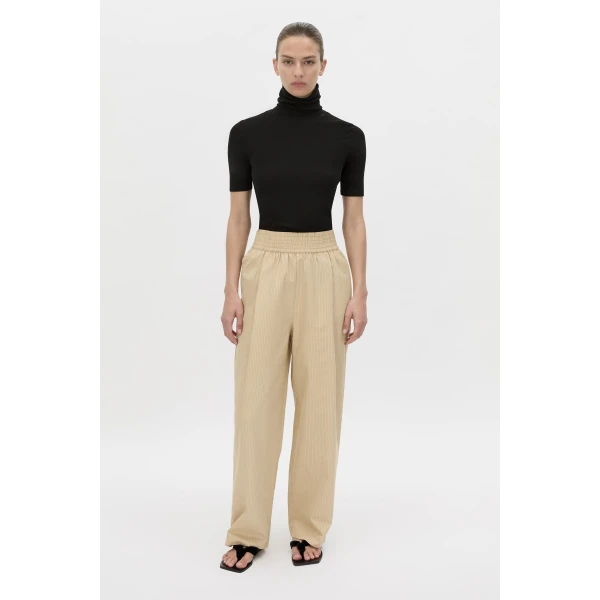 Camilla and Marc Oren Stripe Wide Leg Pant in Ochre Stripe, view 2 | Wide leg pants | Coveti