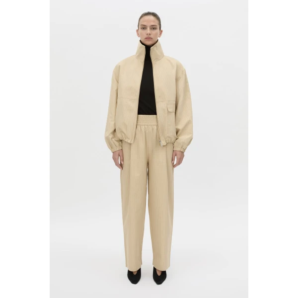 Camilla and Marc Oren Stripe Wide Leg Pant in Ochre Stripe, view 4 | Wide leg pants | Coveti