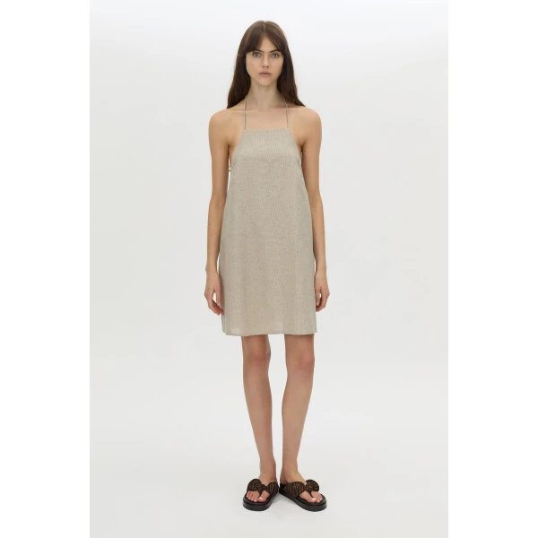 Camilla and Marc Phostre Halter Mini Dress in Sand, view 2 | Mini Dresses | Coveti