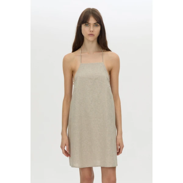 Camilla and Marc Phostre Halter Mini Dress in Sand, view 3 | Mini Dresses | Coveti