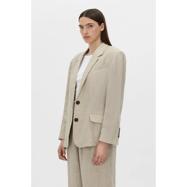 Camilla and Marc Phostre Linen Relaxed Blazer in Sand, view 3 | Blazers | Coveti