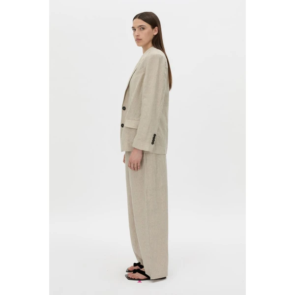 Camilla and Marc Phostre Linen Relaxed Blazer in Sand, view 5 | Blazers | Coveti
