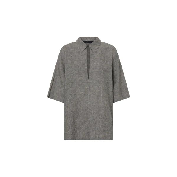 Camilla and Marc Phostre Stripe Linen Collared Top in Black and White | Shirts | Coveti