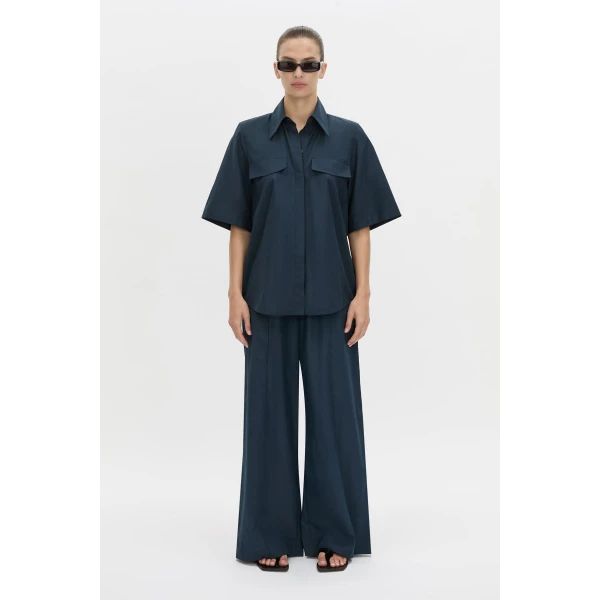 Camilla and Marc Sabi Short Sleeve Shirt in Navy, view 5 | Shirts | Coveti