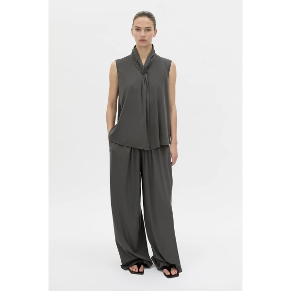 Camilla and Marc Senae Draped Knot Top in Charcoal, view 2 | Sleeveless | Coveti