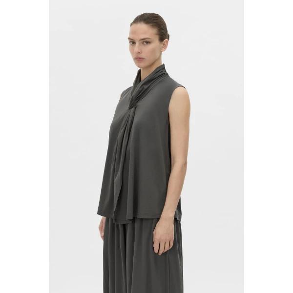 Camilla and Marc Senae Draped Knot Top in Charcoal, view 3 | Sleeveless | Coveti