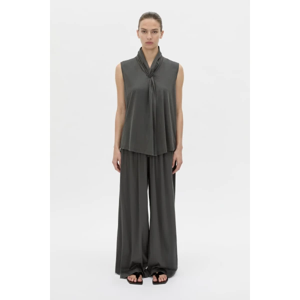 Camilla and Marc Senae Draped Knot Top in Charcoal, view 4 | Sleeveless | Coveti