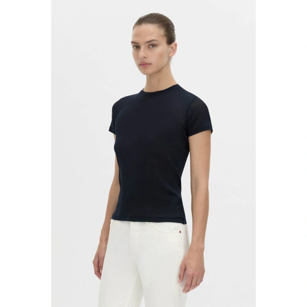 Camilla and Marc Siona Crew Fitted Tee in Midnight Navy, view 3 | T-shirts | Coveti