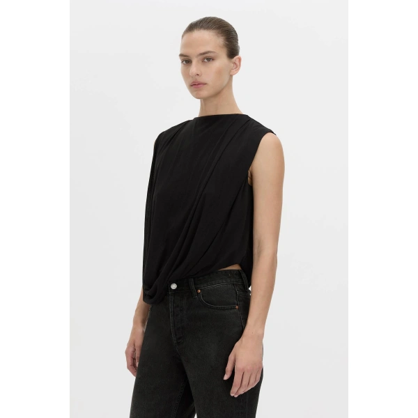 Camilla and Marc Siona Sleeveless Drape Top in Black, view 3 | Sleeveless | Coveti