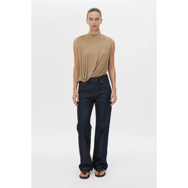 Camilla and Marc Siona Sleeveless Drape Top in Taupe, view 2 | Sleeveless | Coveti