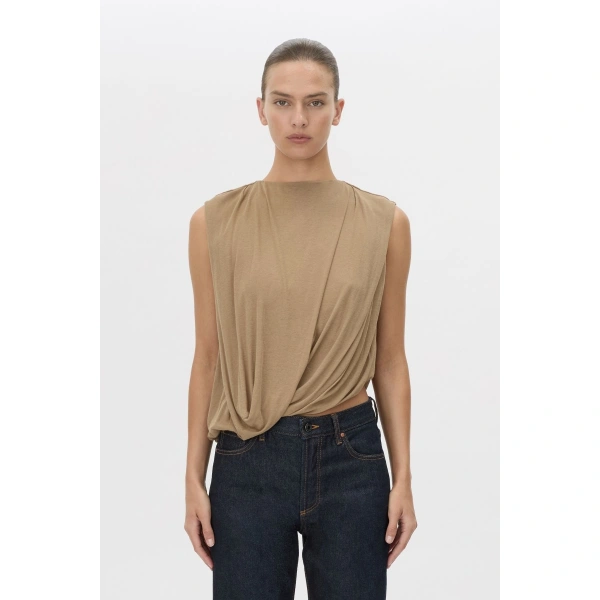 Camilla and Marc Siona Sleeveless Drape Top in Taupe, view 3 | Sleeveless | Coveti
