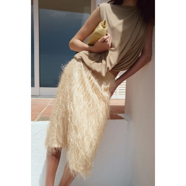Camilla and Marc Siona Sleeveless Drape Top in Taupe, view 4 | Sleeveless | Coveti