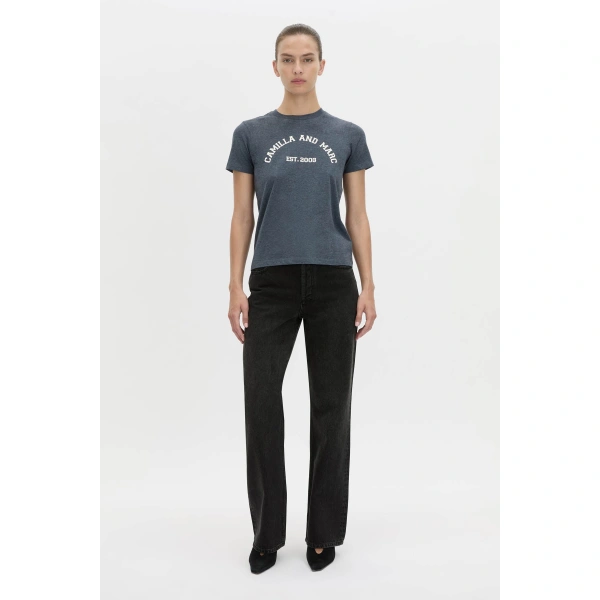 Camilla and Marc Sparrow Graphic Neat Fit Tee in Deep Ink and White, view 2 | T-shirts | Coveti