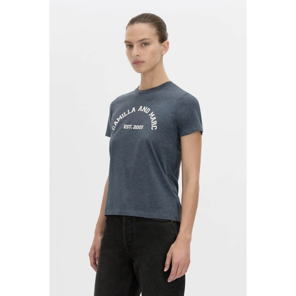 Camilla and Marc Sparrow Graphic Neat Fit Tee in Deep Ink and White, view 3 | T-shirts | Coveti