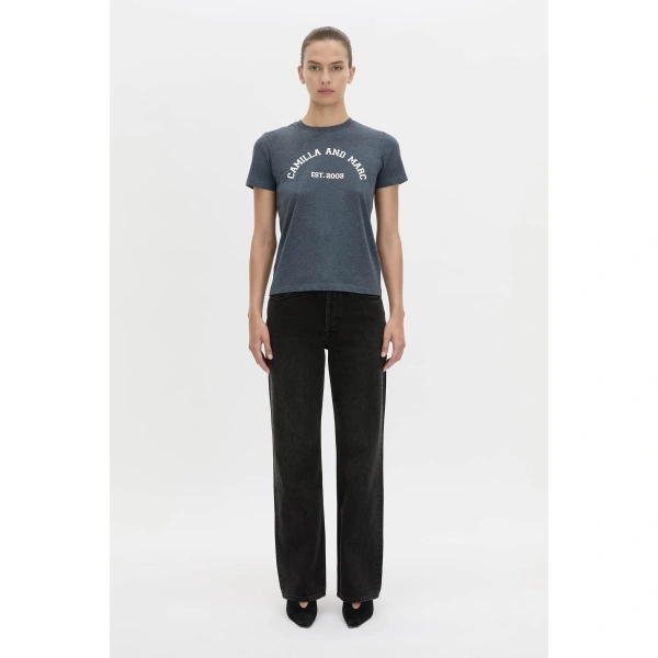 Camilla and Marc Sparrow Graphic Neat Fit Tee in Deep Ink and White, view 4 | T-shirts | Coveti