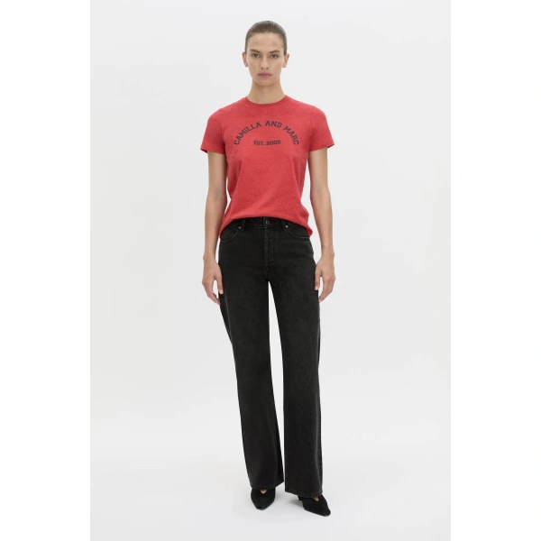 Camilla and Marc Sparrow Graphic Neat Fit Tee in Red and Black, view 2 | T-shirts | Coveti