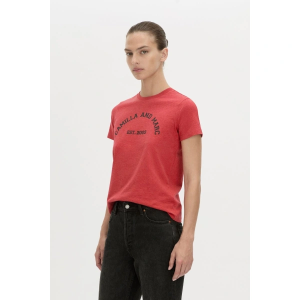 Camilla and Marc Sparrow Graphic Neat Fit Tee in Red and Black, view 3 | T-shirts | Coveti