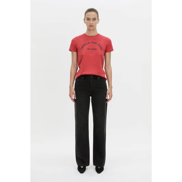 Camilla and Marc Sparrow Graphic Neat Fit Tee in Red and Black, view 4 | T-shirts | Coveti