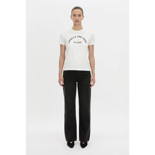 Camilla and Marc Sparrow Graphic Neat Fit Tee in Soft White and Black, view 4 | T-shirts | Coveti