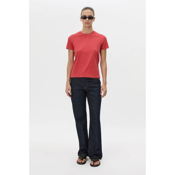 Camilla and Marc Sparrow Plain Neat Fit Tee in Red and Black, view 2 | T-shirts | Coveti
