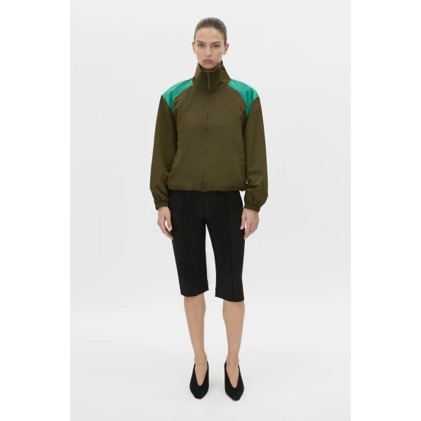 Camilla and Marc Storm Colour Block Anorak in Khaki and Emerald, view 2 | Jackets | Coveti