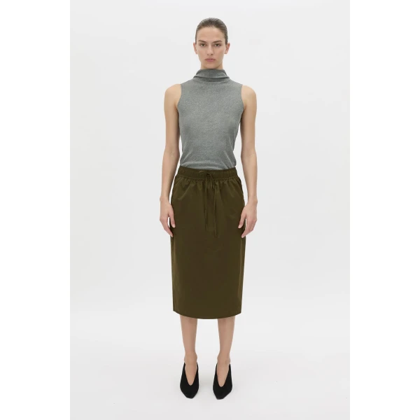 Camilla and Marc Storm Midi Skirt in Khaki, view 2 | Midi Skirts | Coveti