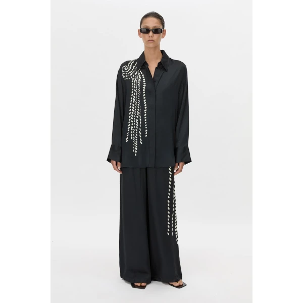 Camilla and Marc Suri Long Sleeve Shirt in Black Suri Print, view 2 | Shirts | Coveti