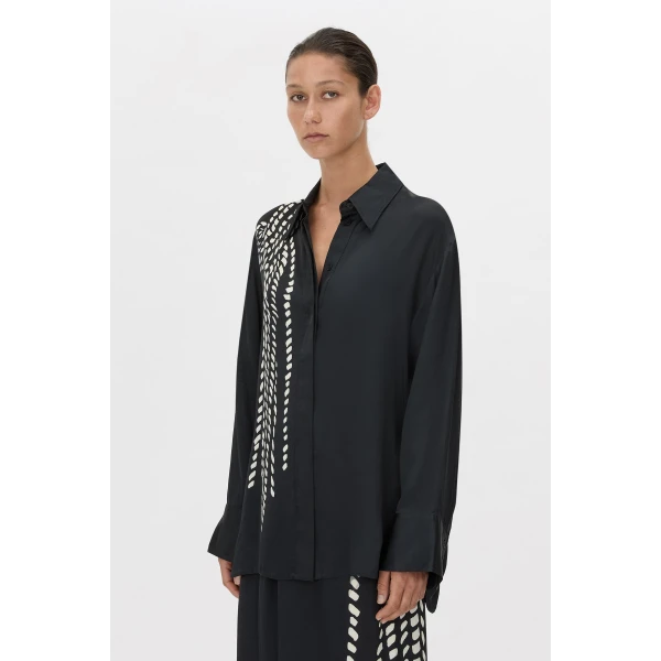 Camilla and Marc Suri Long Sleeve Shirt in Black Suri Print, view 3 | Shirts | Coveti