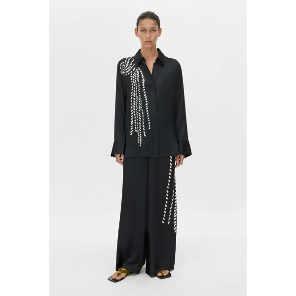 Camilla and Marc Suri Long Sleeve Shirt in Black Suri Print, view 4 | Shirts | Coveti