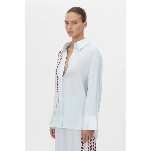 Camilla and Marc Suri Long Sleeve Shirt in Blue Suri Print, view 3 | Shirts | Coveti