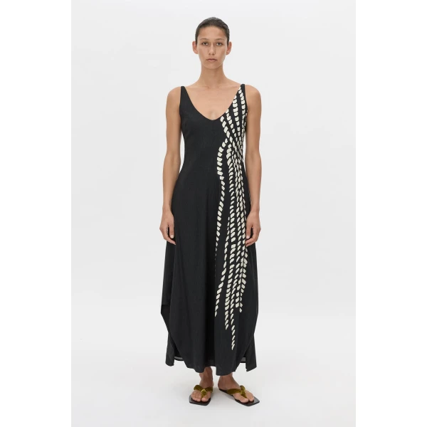 Camilla and Marc Suri Midi Dress in Black Suri Print, view 2 | Midi Dresses | Coveti
