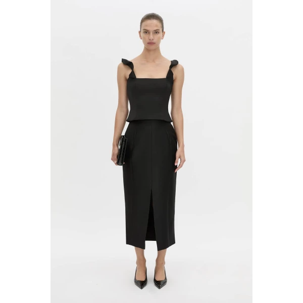 Camilla and Marc Vene Midi Skirt in Black, view 2 | Midi Skirts | Coveti