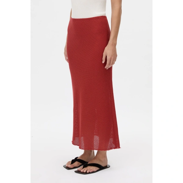 Camilla and Marc Viele Textured Bias Skirt in Burnt Red, view 3 | Midi Skirts | Coveti