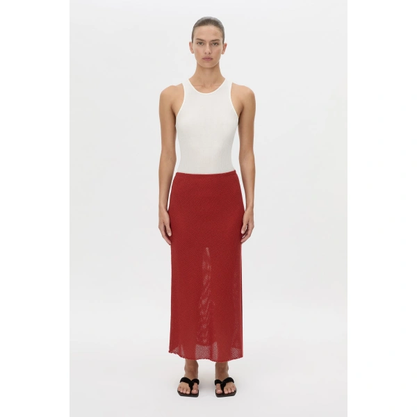 Camilla and Marc Viele Textured Bias Skirt in Burnt Red, view 4 | Midi Skirts | Coveti