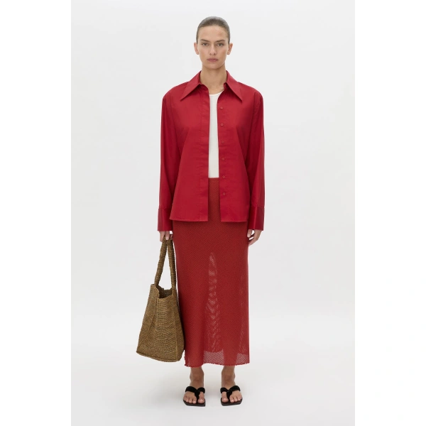 Camilla and Marc Viele Textured Bias Skirt in Burnt Red, view 5 | Midi Skirts | Coveti