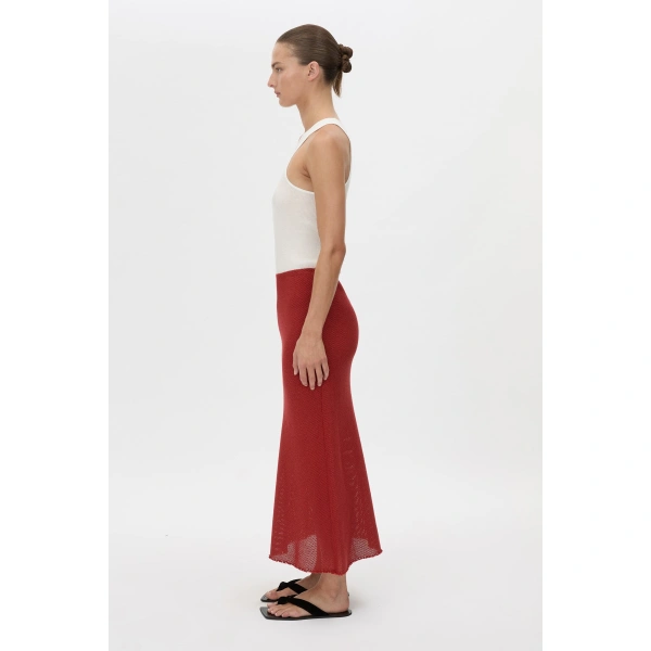 Camilla and Marc Viele Textured Bias Skirt in Burnt Red, view 6 | Midi Skirts | Coveti